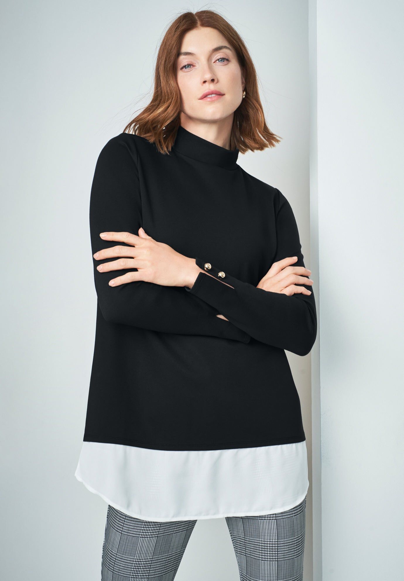 Mixed Media Ponte Top, BLACK, hi-res image number 0