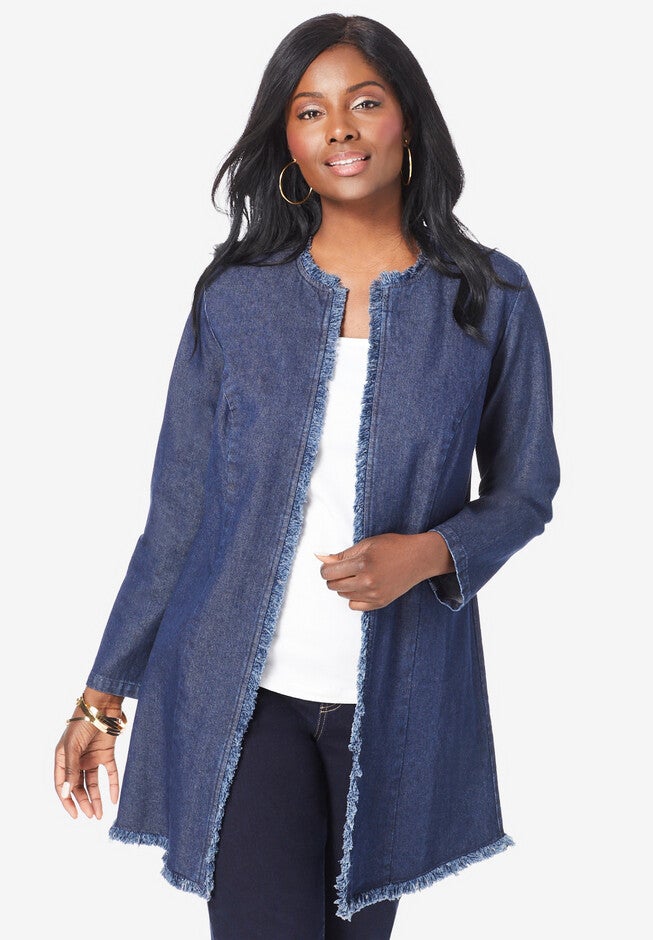 Fringe Trim Jacket, INDIGO, hi-res image number null