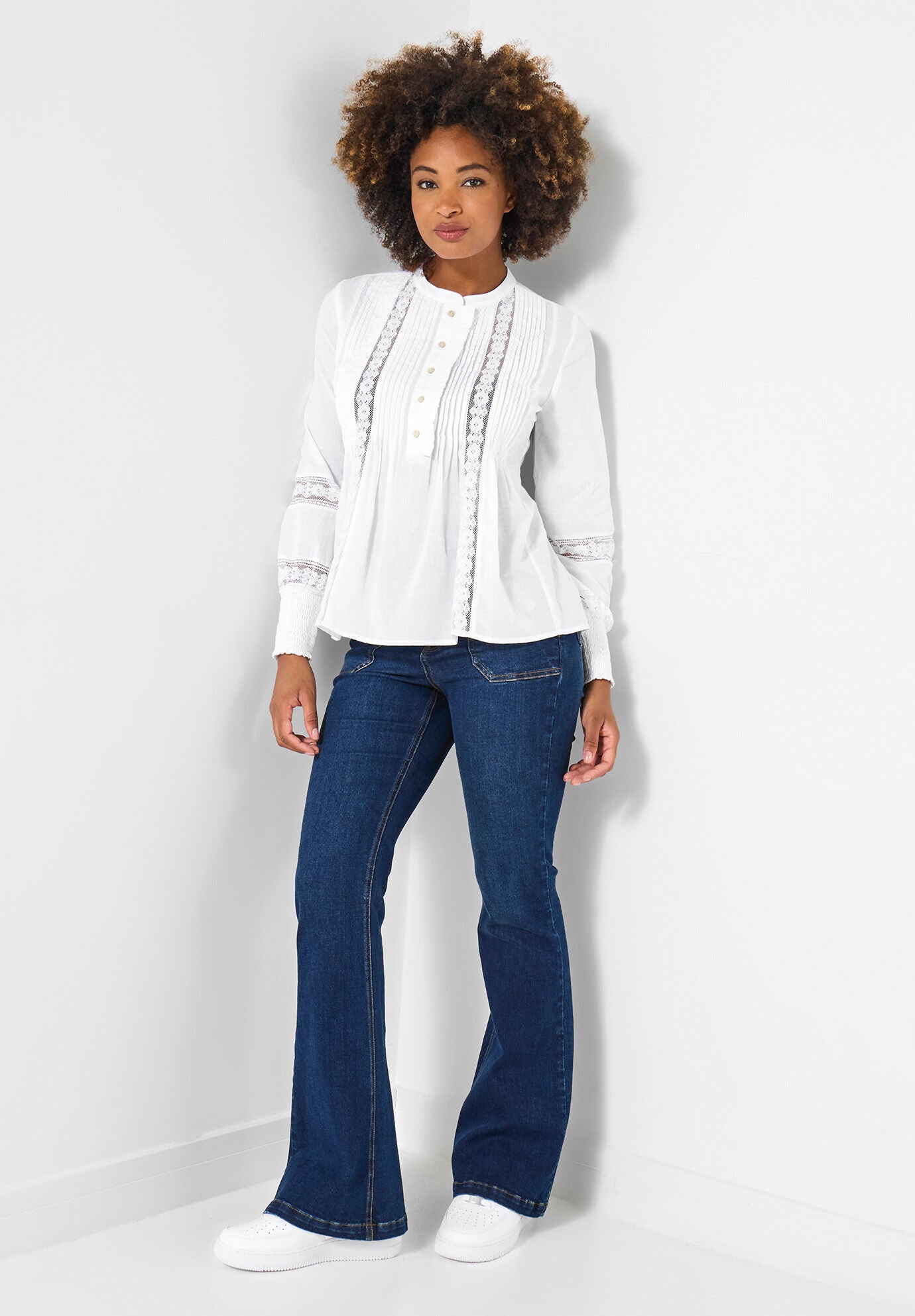 Boho Pintuck Blouse, WHITE, alternate image number 4