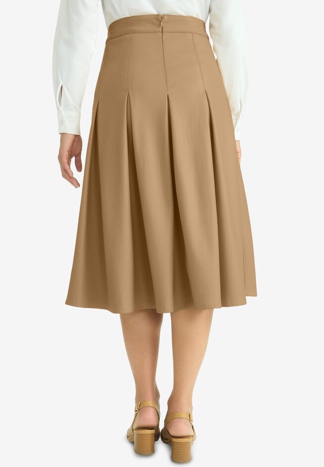 Faux Leather Pleated Midi Skirt, SOFT CAMEL, on-hover image number null