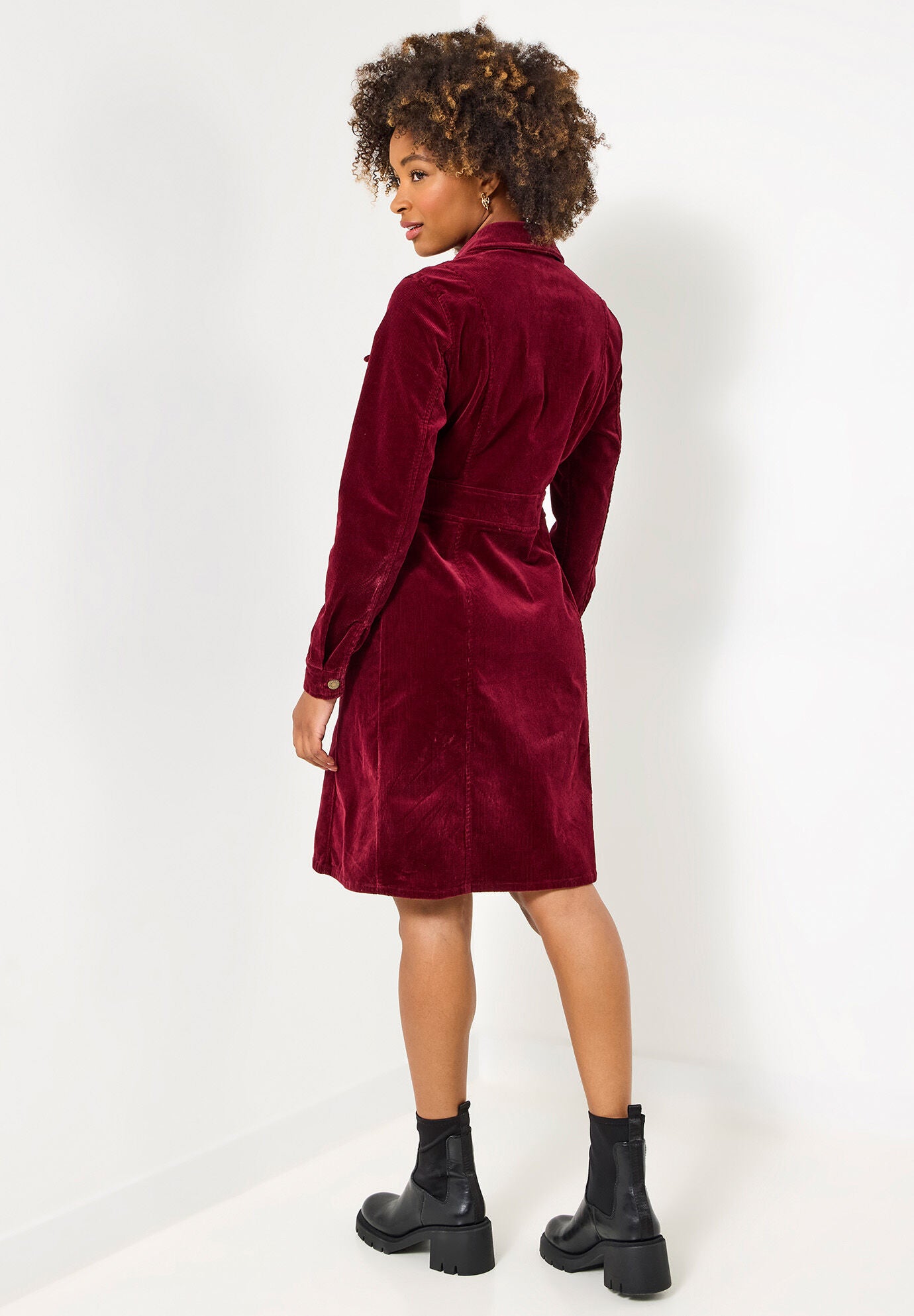 Corduroy Shirt Dress, BURGUNDY, on-hover image number 1
