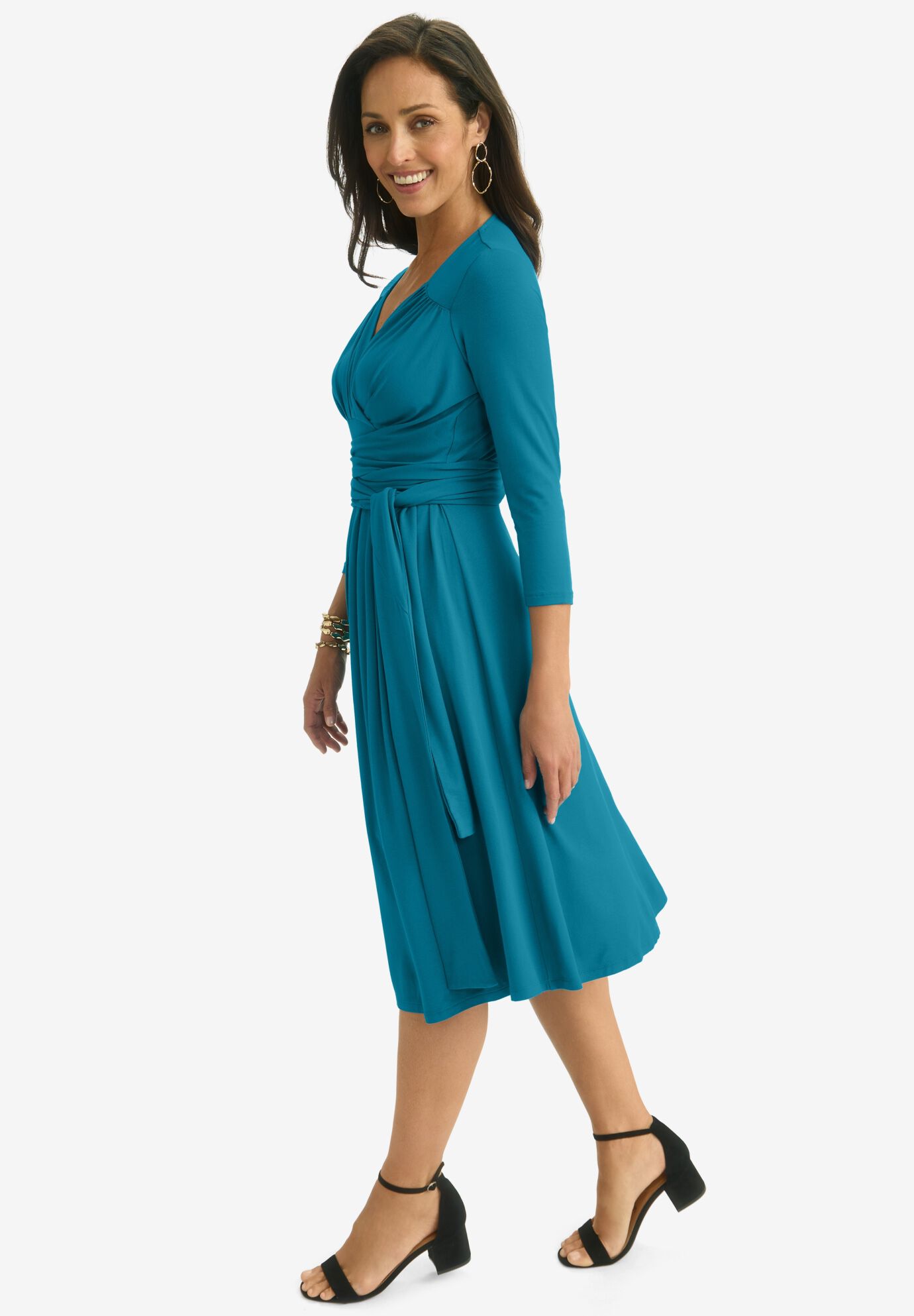 Sweetheart Wrap Midi Dress, DEEP TEAL, alternate image number 2