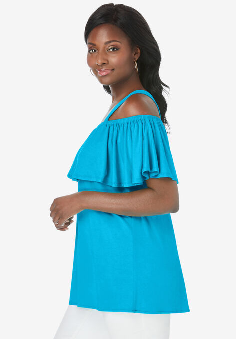 Cold Shoulder Ruffle Tunic, , alternate image number null