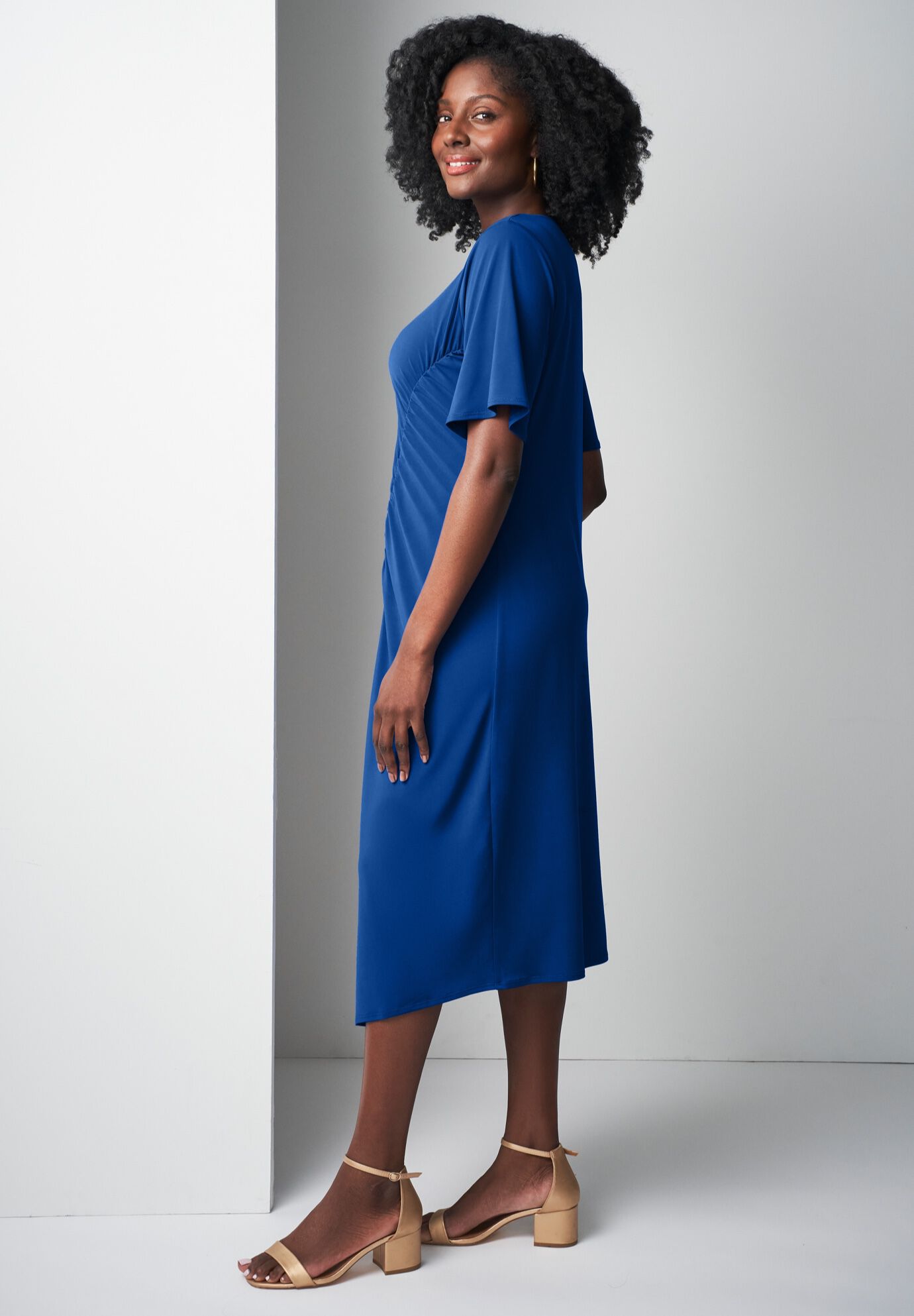 Flutter Sleeve Midi Dress, DARK SAPPHIRE, alternate image number 2