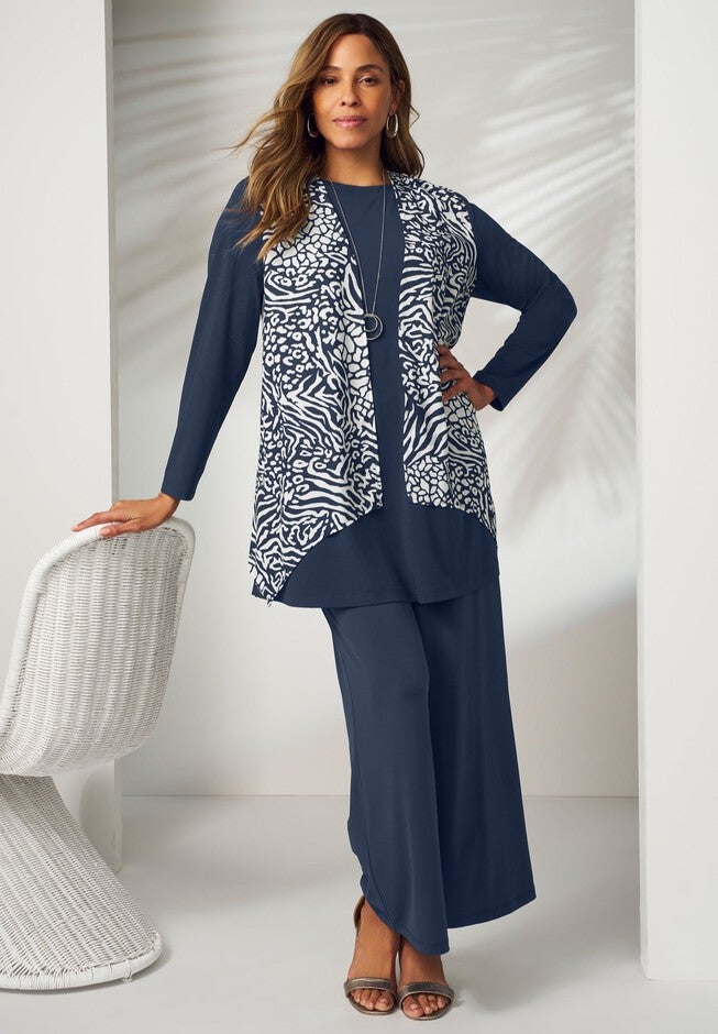 Mixed Media Cardigan, NAVY MIXED MEDIA ANIMAL, hi-res image number null