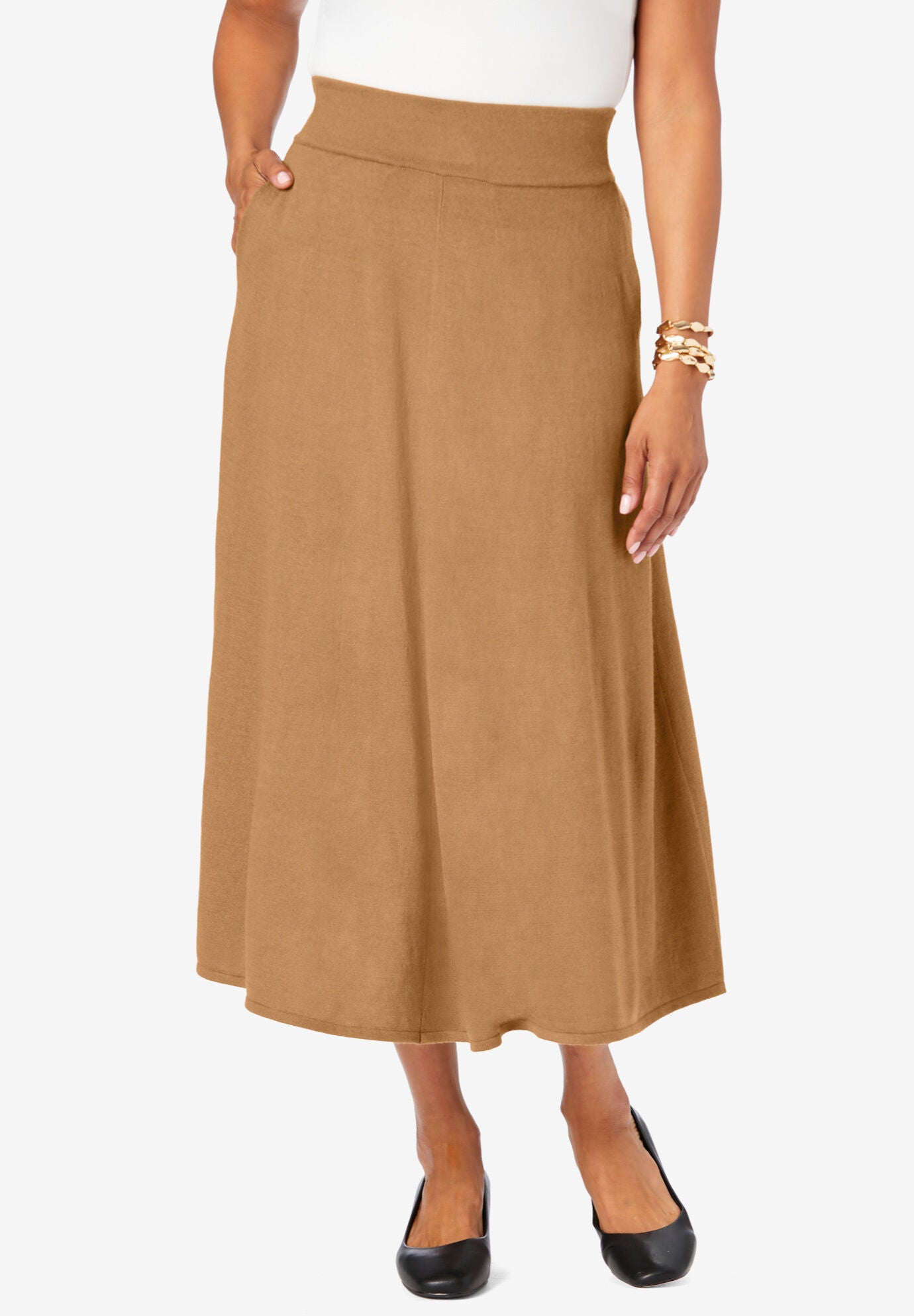 A-Line Cashmere Skirt, BROWN MAPLE, hi-res image number 0