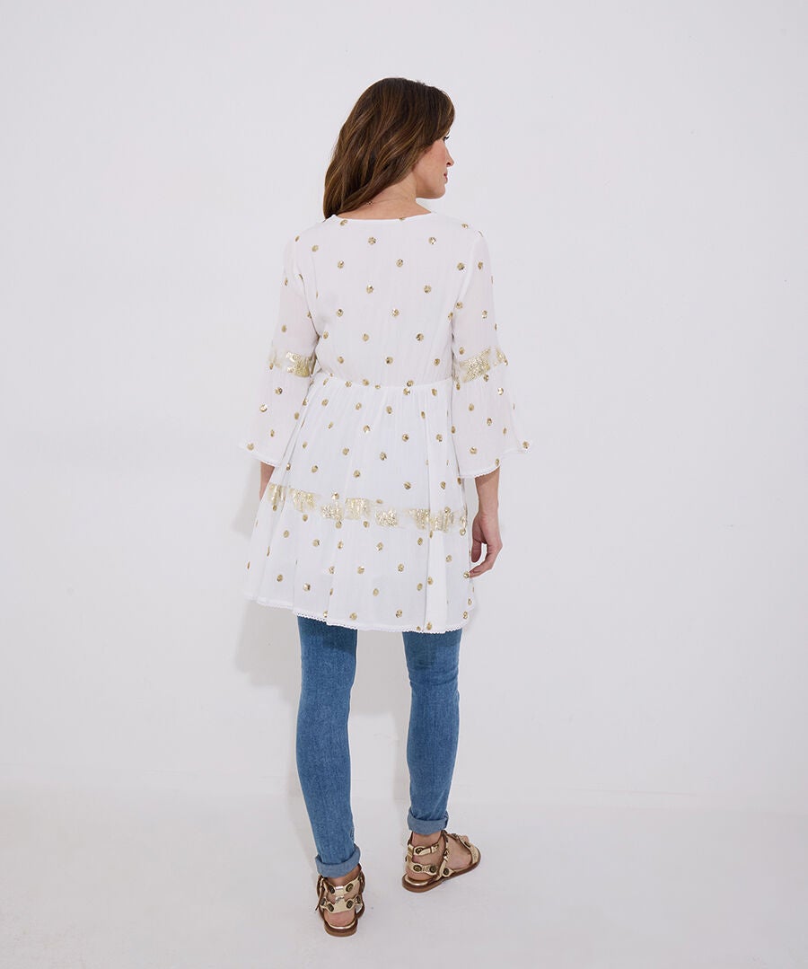 Boho Tassel Tunic, GOLD MEDALLION DOT, alternate image number 2