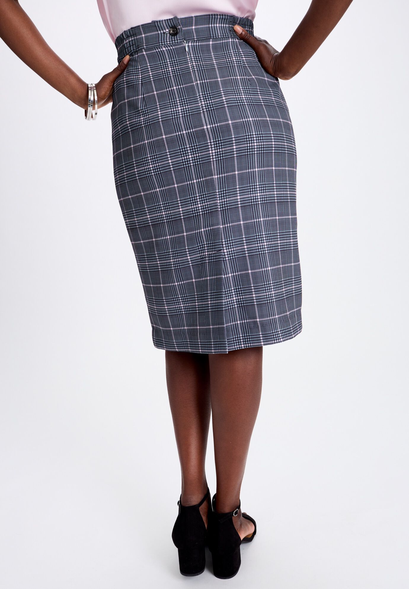 Tummy Control Bi-Stretch Pencil Skirt, GREY SKY STRIPE PLAID, alternate image number 2