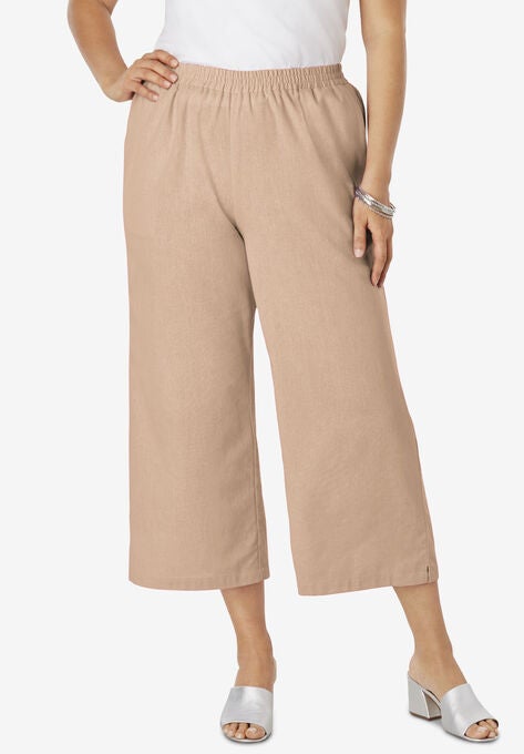 Wide Leg Linen Crop Pant, NEW KHAKI, hi-res image number null