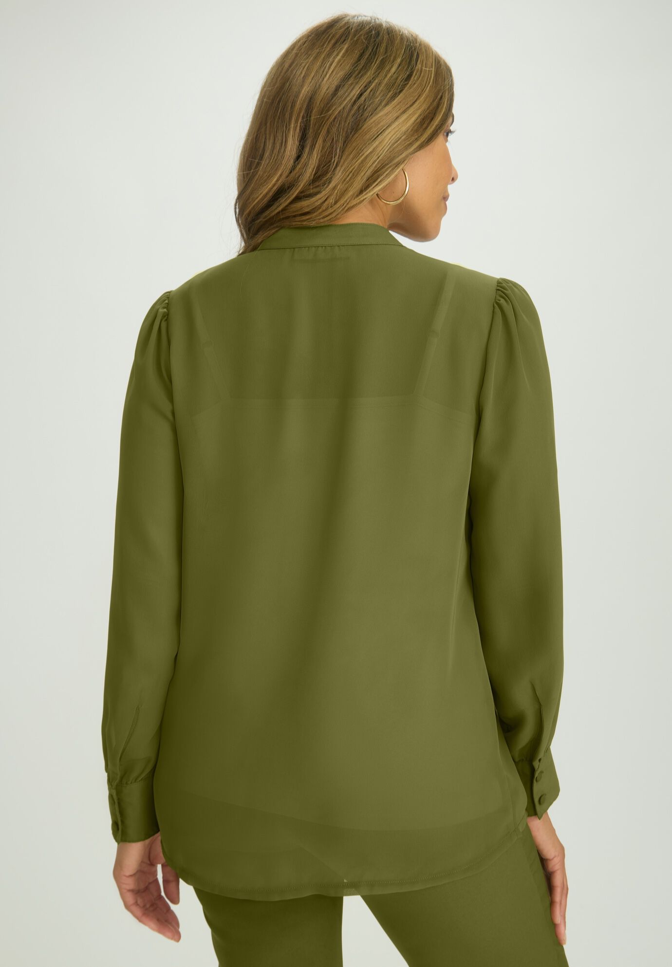 Eyelet Trim Blouse, MOSS GREEN, on-hover image number 1