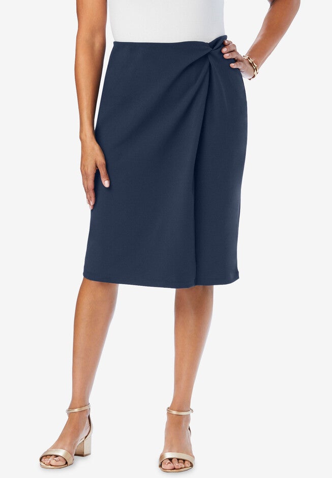 Side Knot Crepe Skirt, NAVY, hi-res image number null