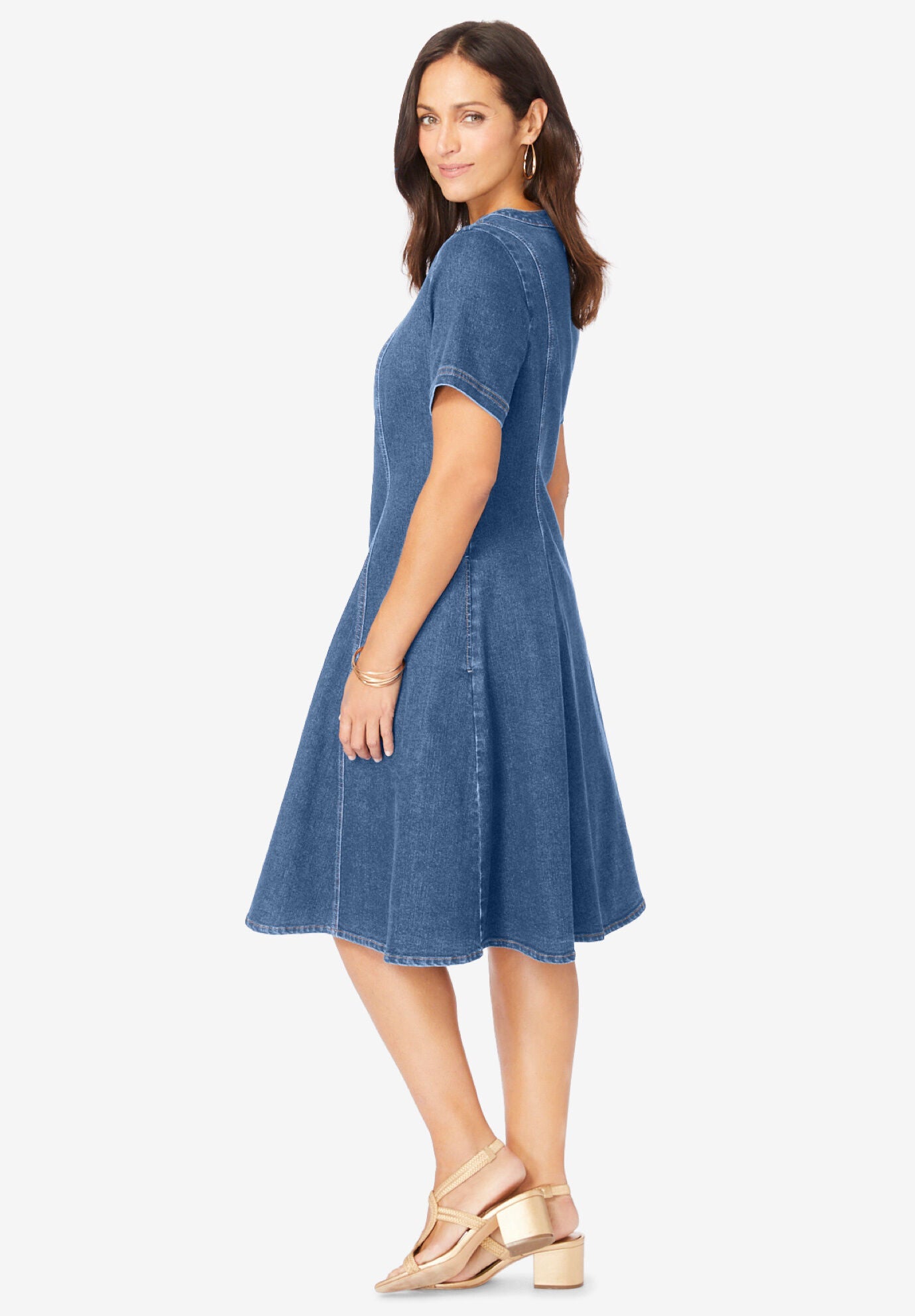 Button Front Denim Dress, , alternate image number 3