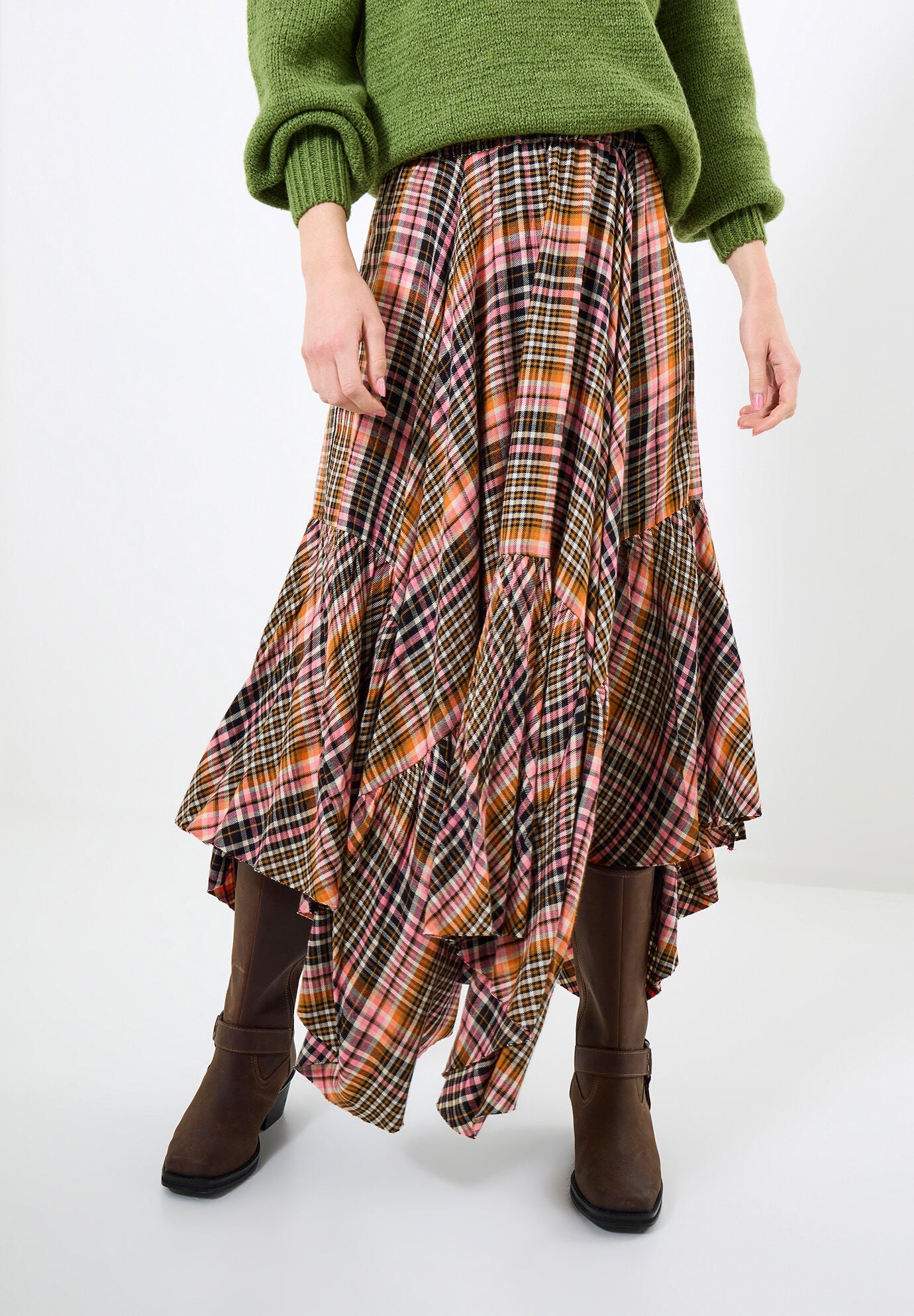 Checkered Hanky Hem Maxi Skirt, AUTUMN SUNSET PLAID, on-hover image number 1