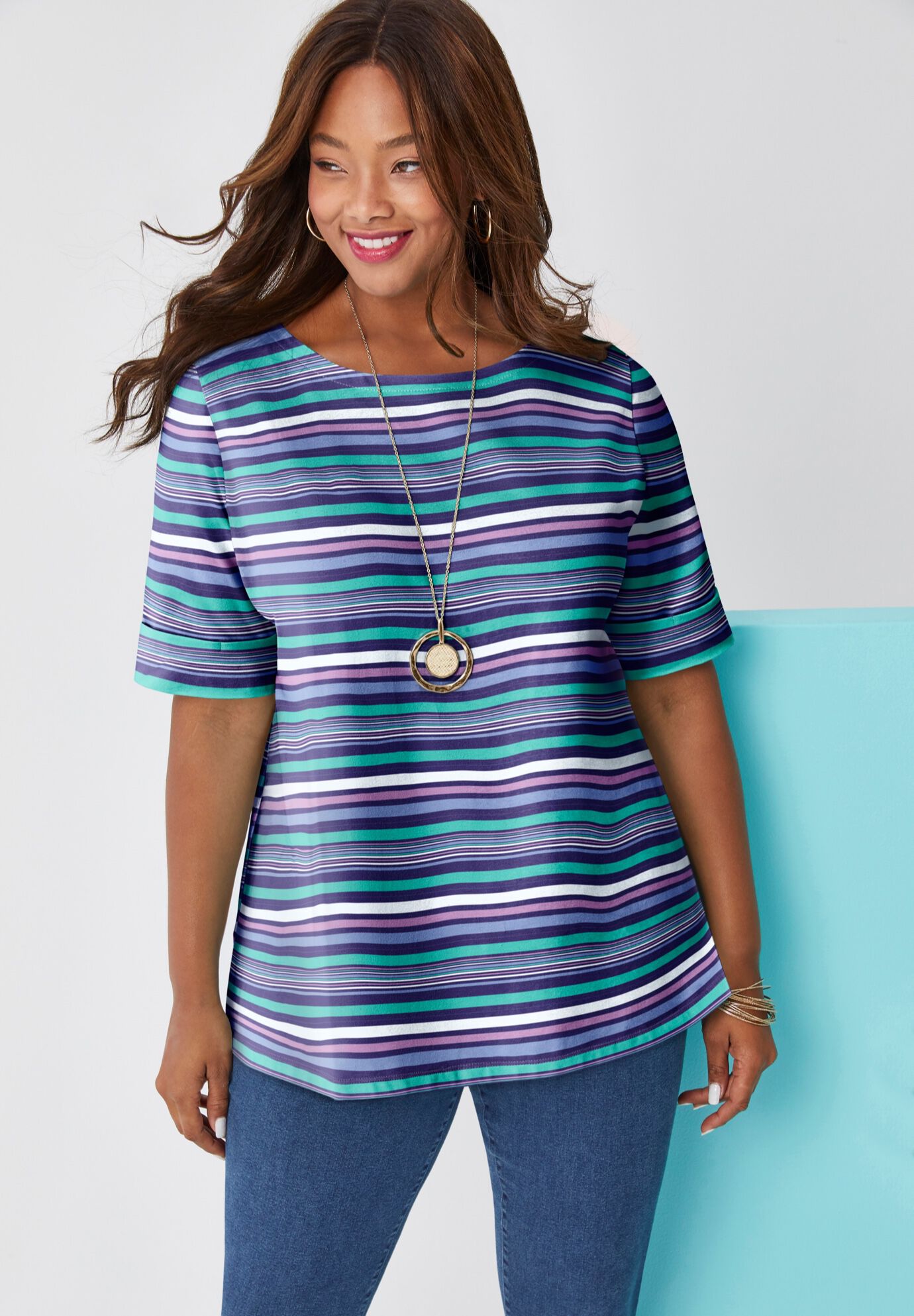 Stretch Cotton Cuff Tee, , alternate image number 2