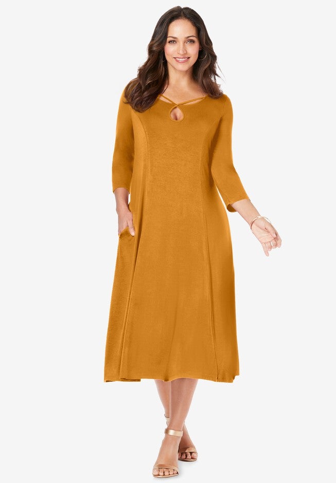 Twisted Keyhole A-line Dress, RICH GOLD, hi-res image number null