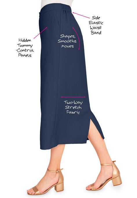 Tummy Control Bi-Stretch Midi Skirt, , on-hover image number null