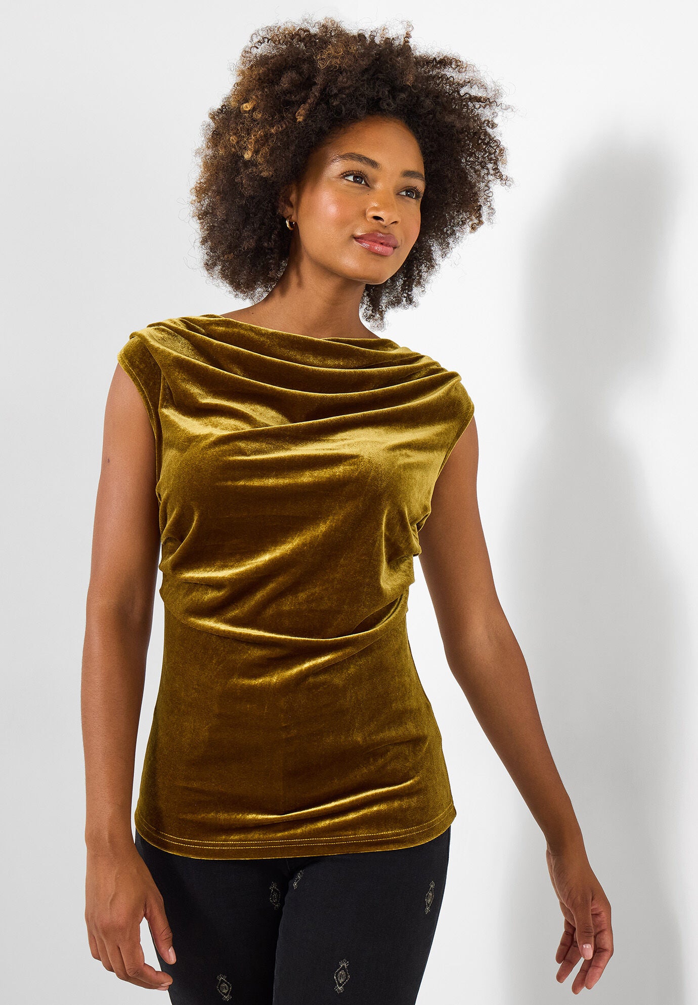 Velvet Cowlneck Top, CHARTREUSE, hi-res image number 0