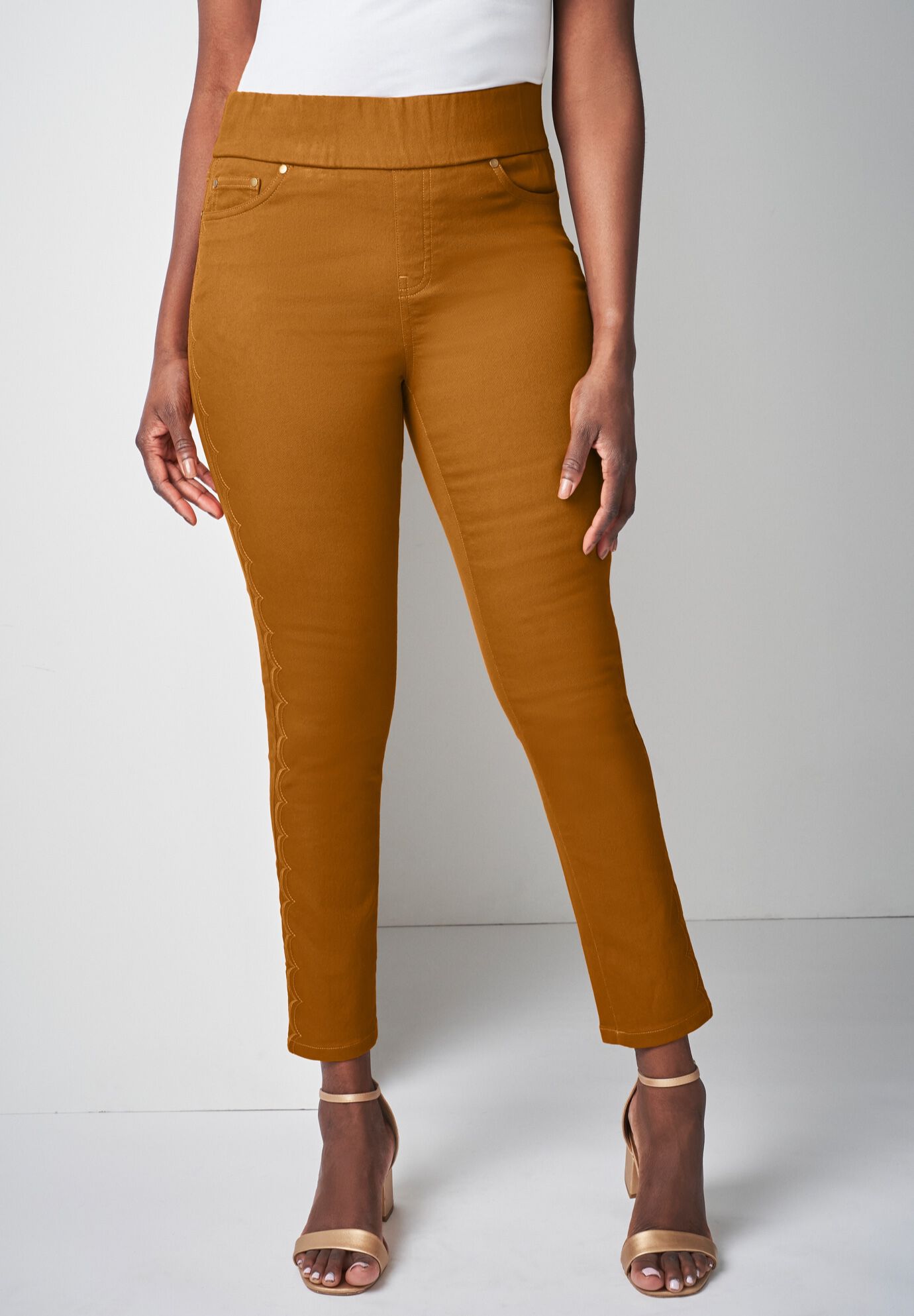 Comfort Waist Scalloped Ankle Jean, CLOVE, alternate image number 3