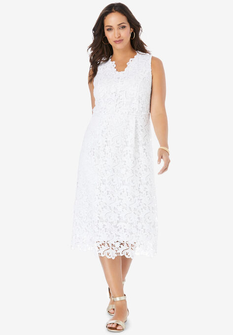 Lace Midi Dress, WHITE, hi-res image number null