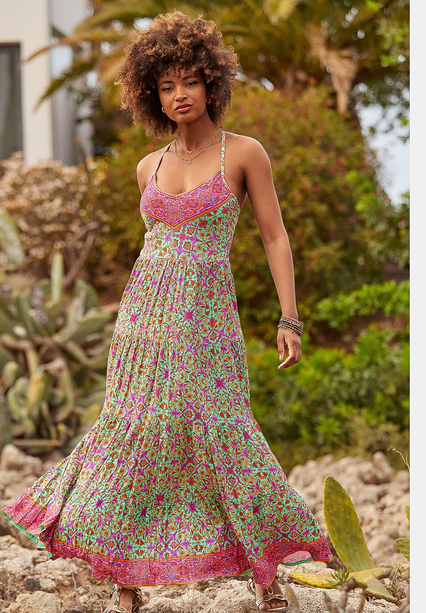 Abstract Sleeveless Maxi Dress, KALEDOSCOP GEO MEDALLION, alternate image number 5