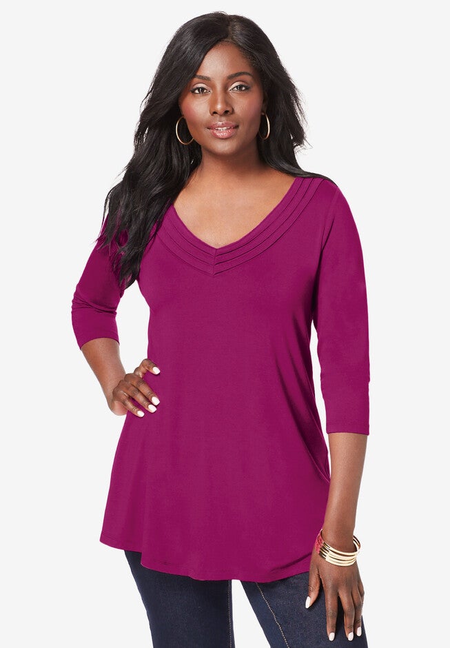 A-Line Pleated Tunic, RASPBERRY, hi-res image number null