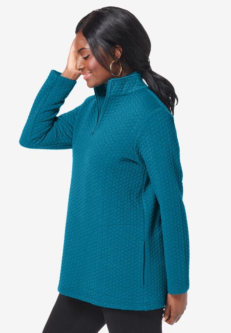 Quilted Zip-Front Pullover, , alternate image number null