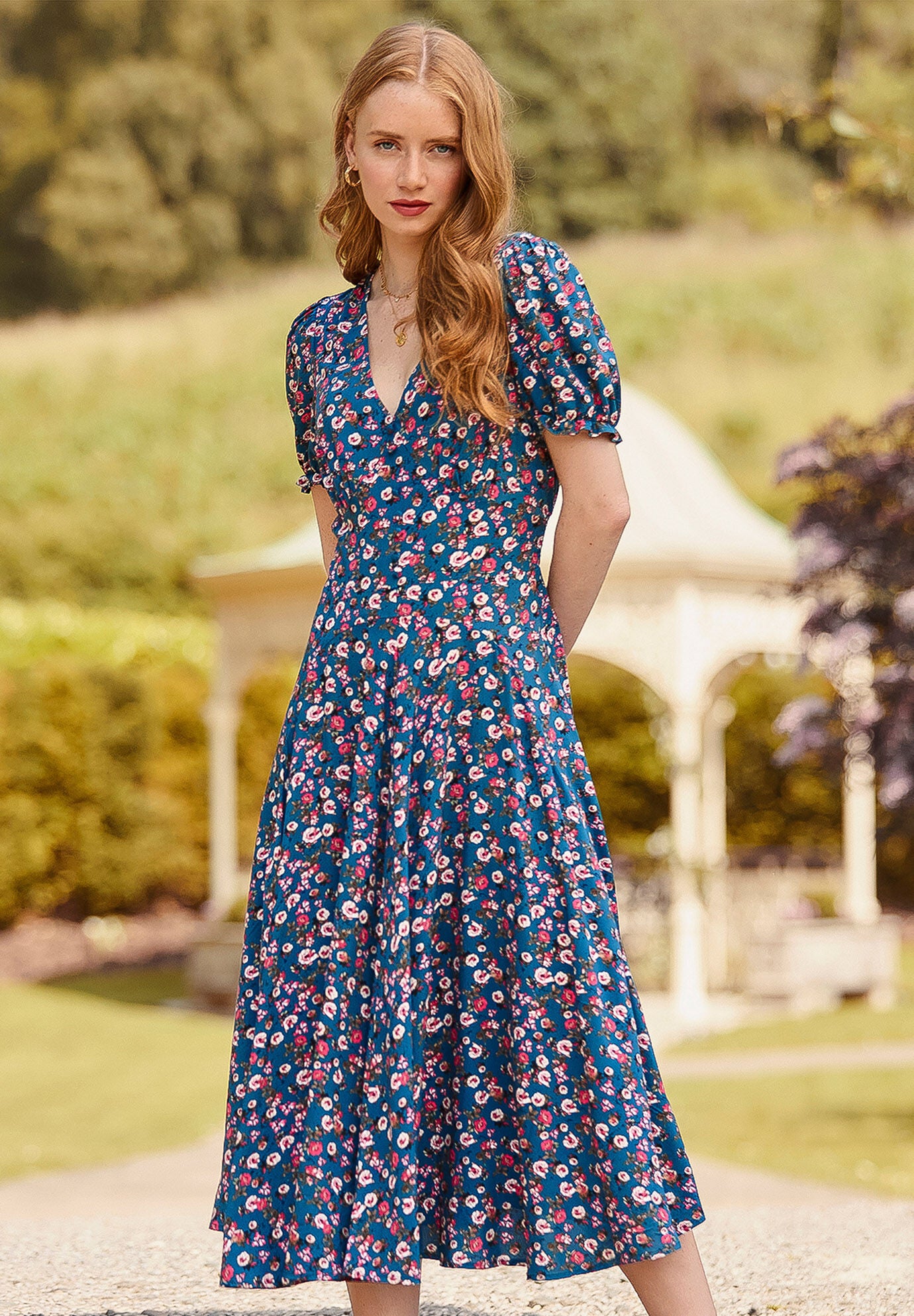 Short Sleeve Tea Dress, DUSTY DITSY ROSE, hi-res image number 0
