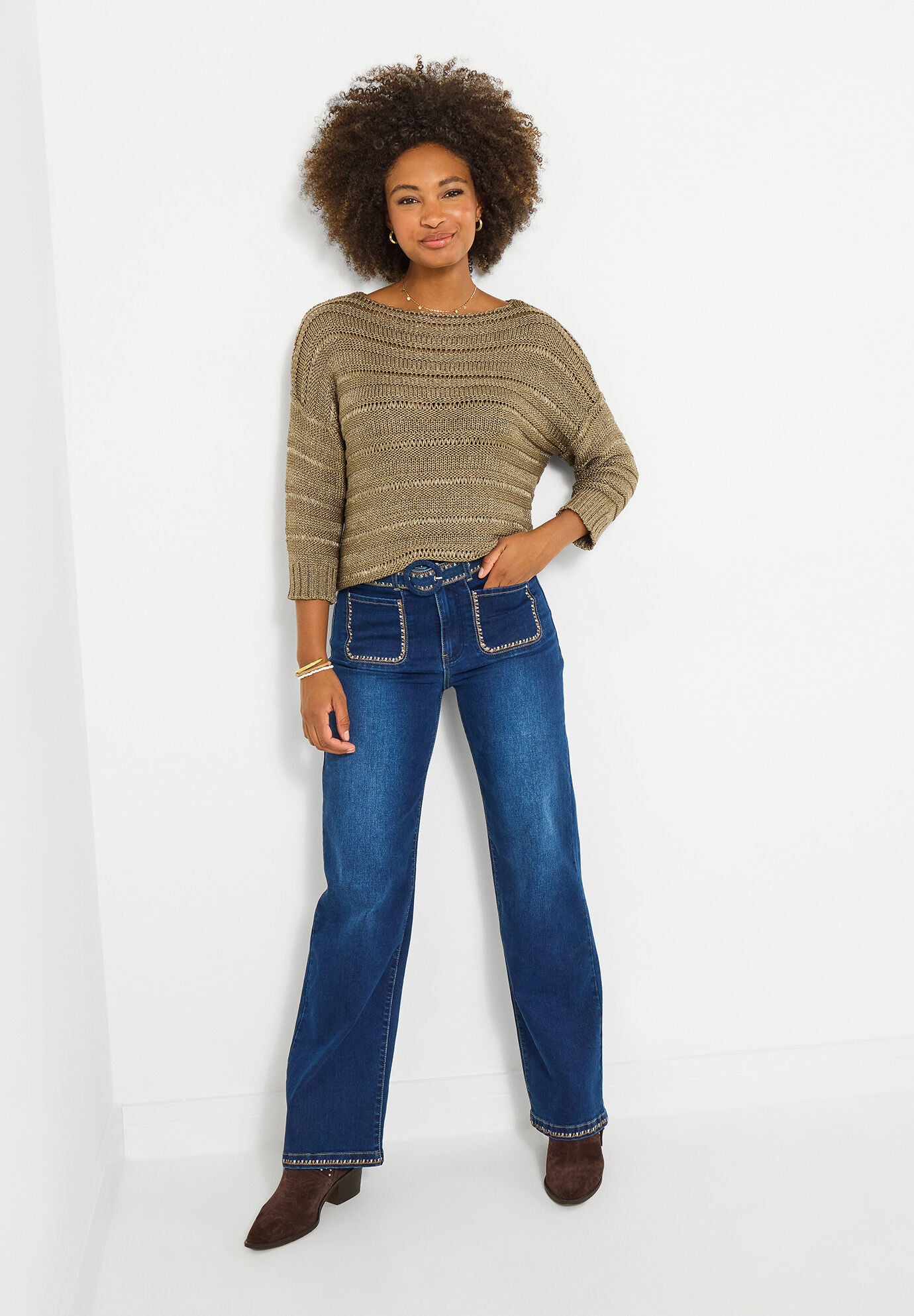 Metallic Crochet Boatneck Sweater, TAUPE METALLIC, on-hover image number 1