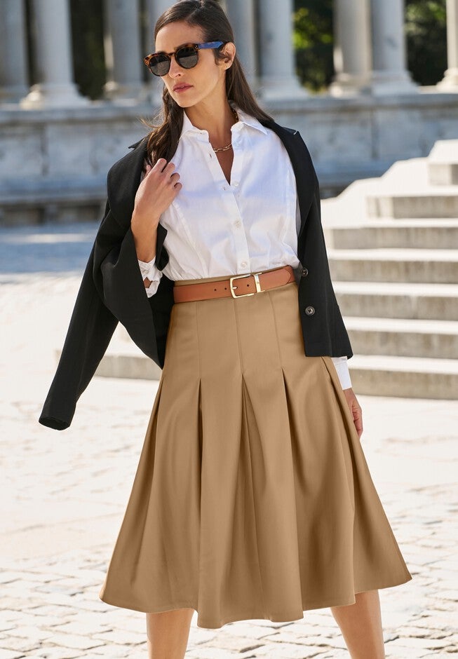 Faux Leather Pleated Midi Skirt, , alternate image number null