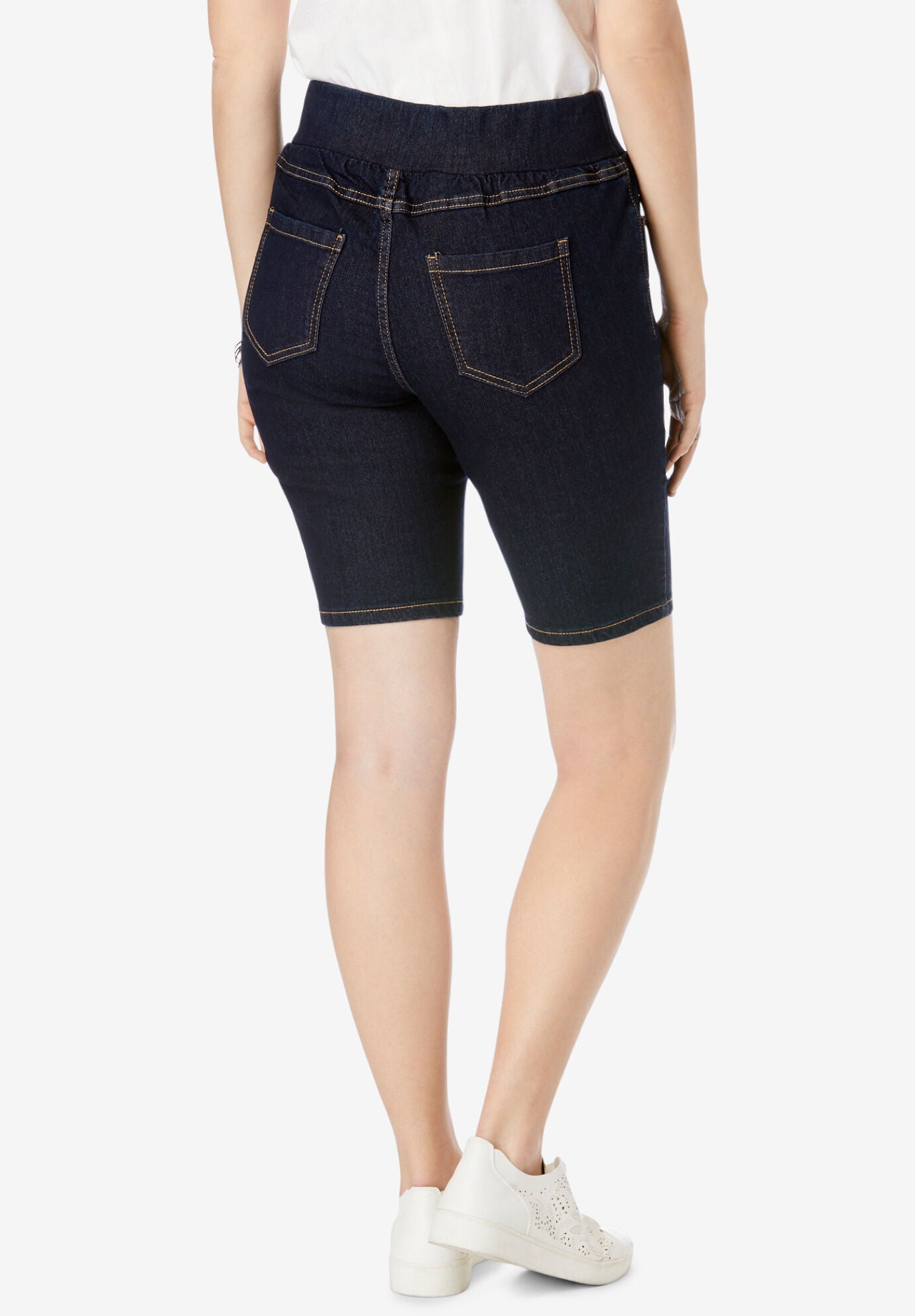 Comfort Waist Stretch Denim Bermuda Short, BLACK, on-hover image number 1