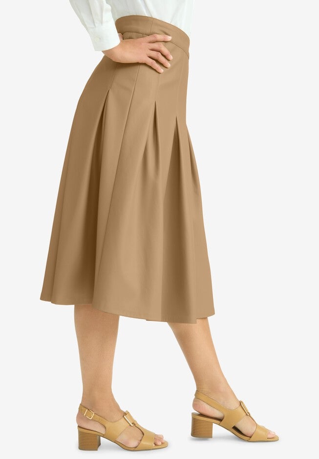 Faux Leather Pleated Midi Skirt, SOFT CAMEL, alternate image number null