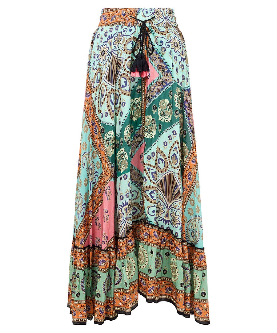 Flounce Tassel Maxi Skirt, MULTI PATCHWORK, alternate image number 3