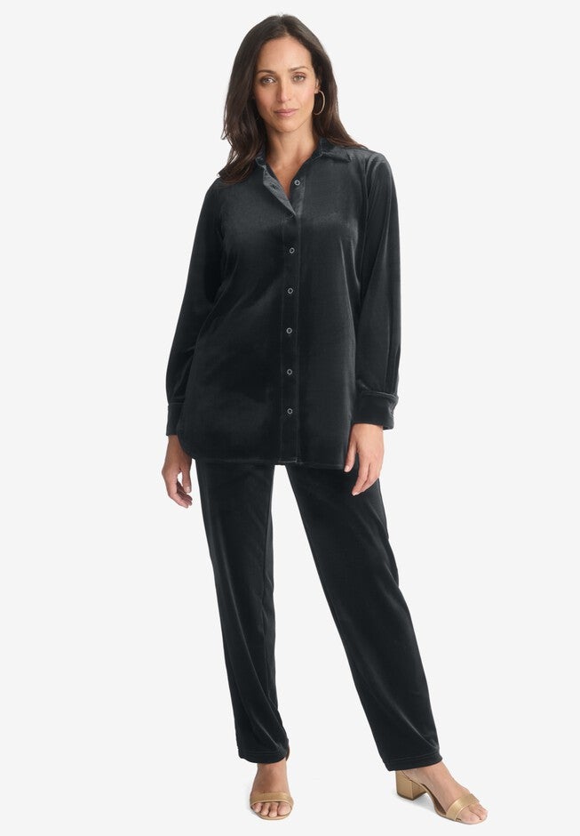 Velour Button 2-Piece Set, BLACK, hi-res image number null