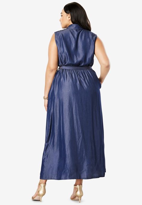 Soft Denim Fit & Flare Maxi Dress, , on-hover image number null