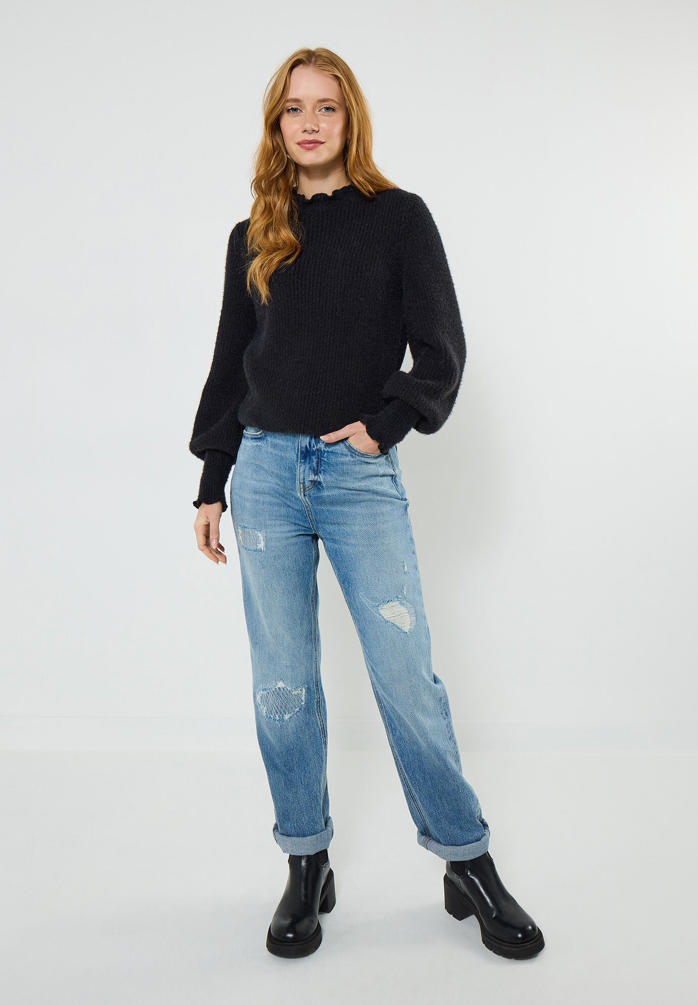 Lofty Mockneck Sweater, BLACK, alternate image number 4