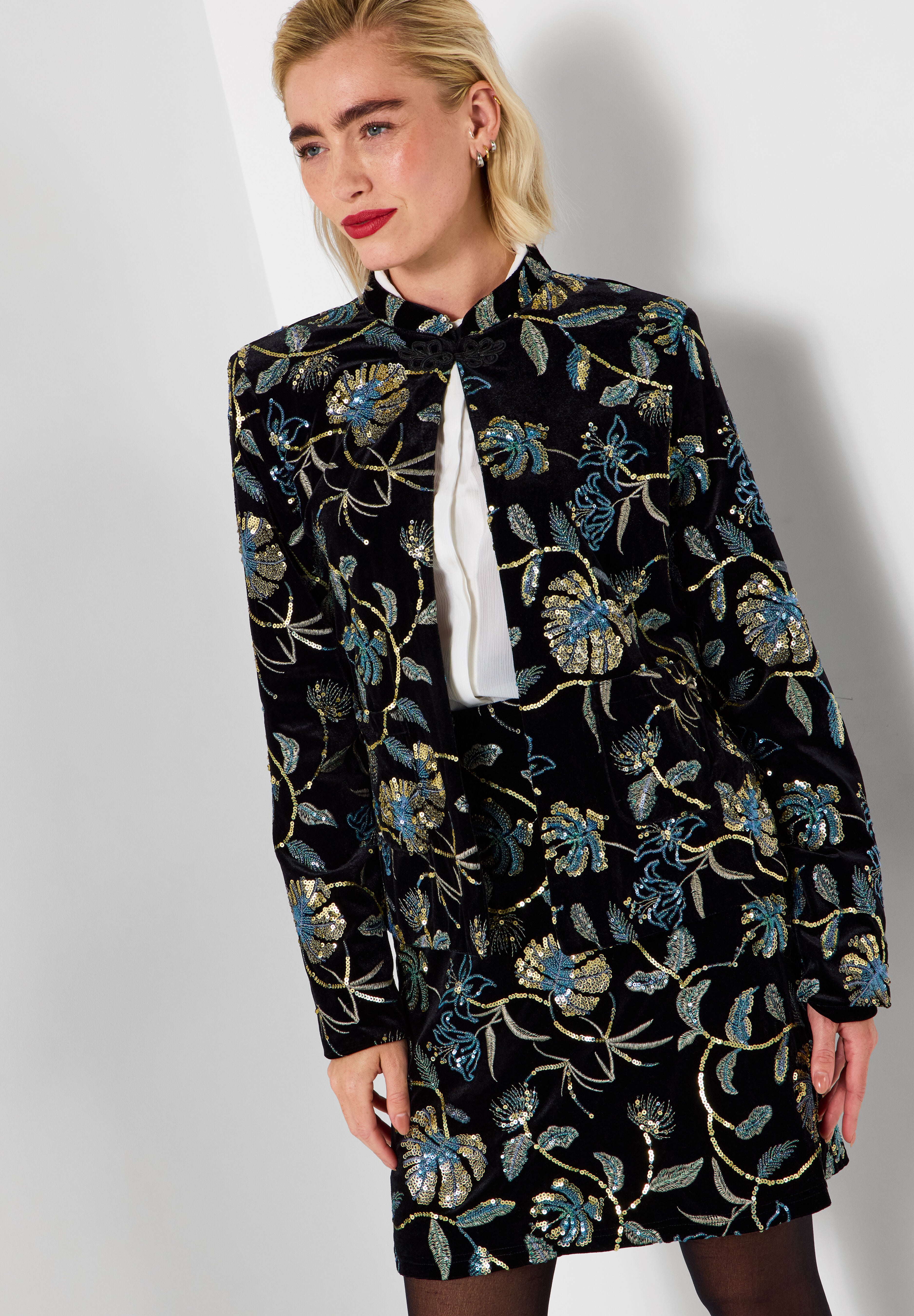 Sequin Lady Jacket, GOLD FLORAL SEQUIN, on-hover image number 1
