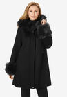 Hooded Faux Fur Trim Coat, BLACK, hi-res image number null