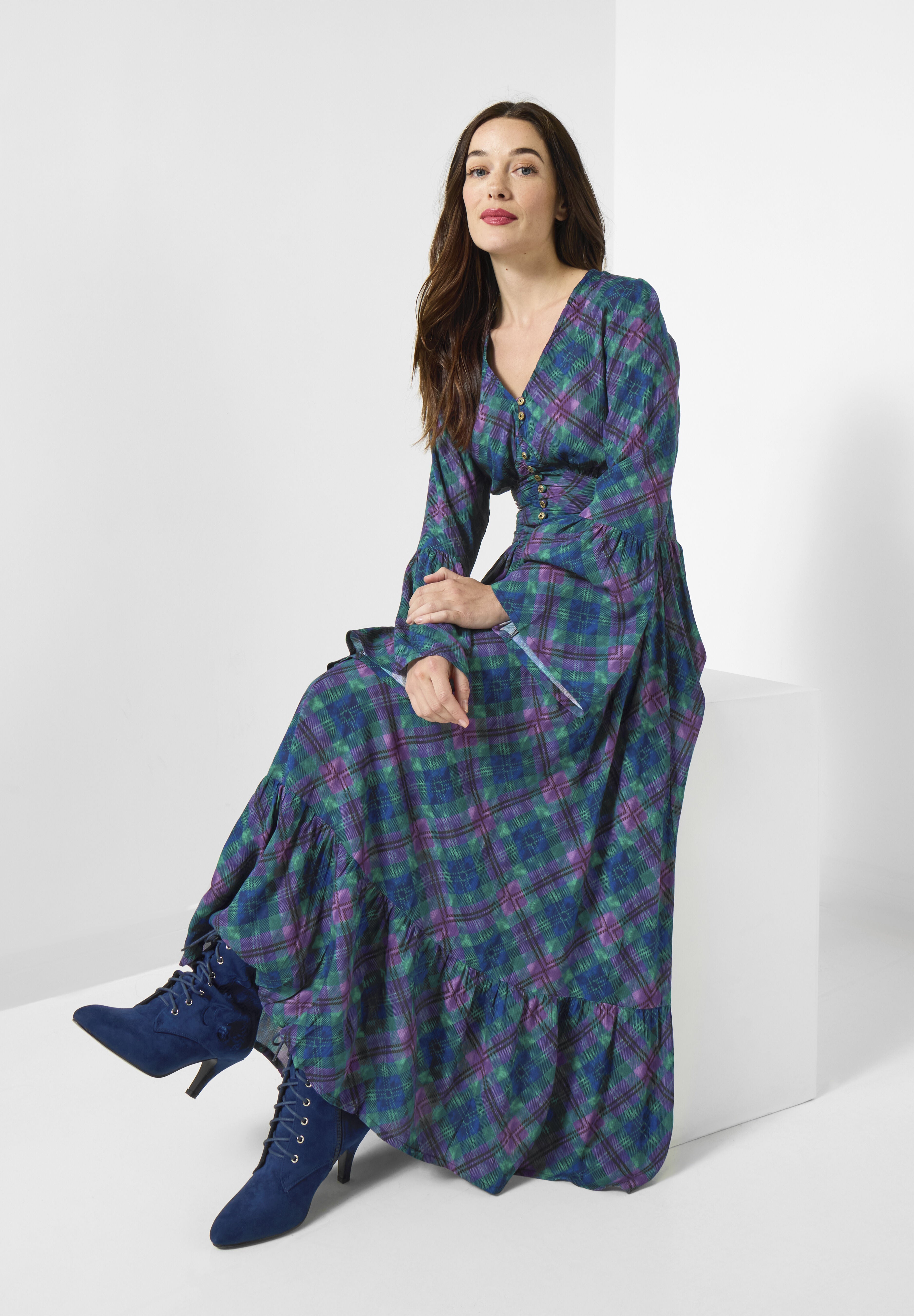 Peasant Maxi Dress, BIAS AUTUMN PLAID, alternate image number 4