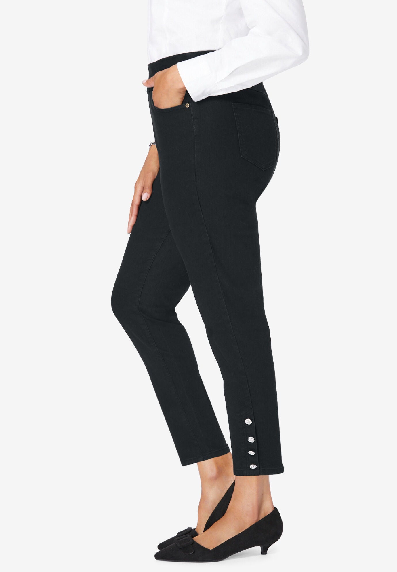 Comfort Waist Stretch Denim Side Button Ankle Jean, , alternate image number 2