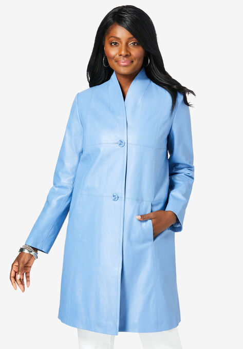 Leather Swing Coat, FRENCH BLUE, hi-res image number null