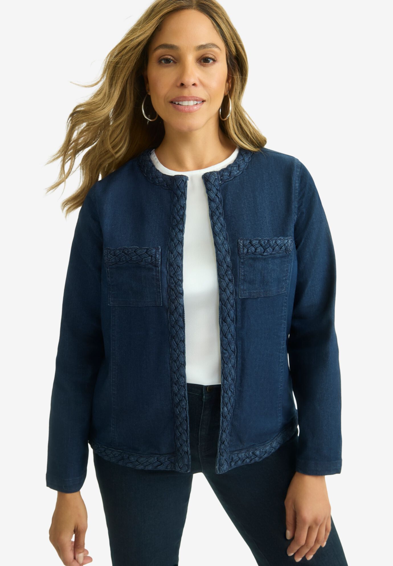 Braided Denim Jacket, INDIGO, hi-res image number 0