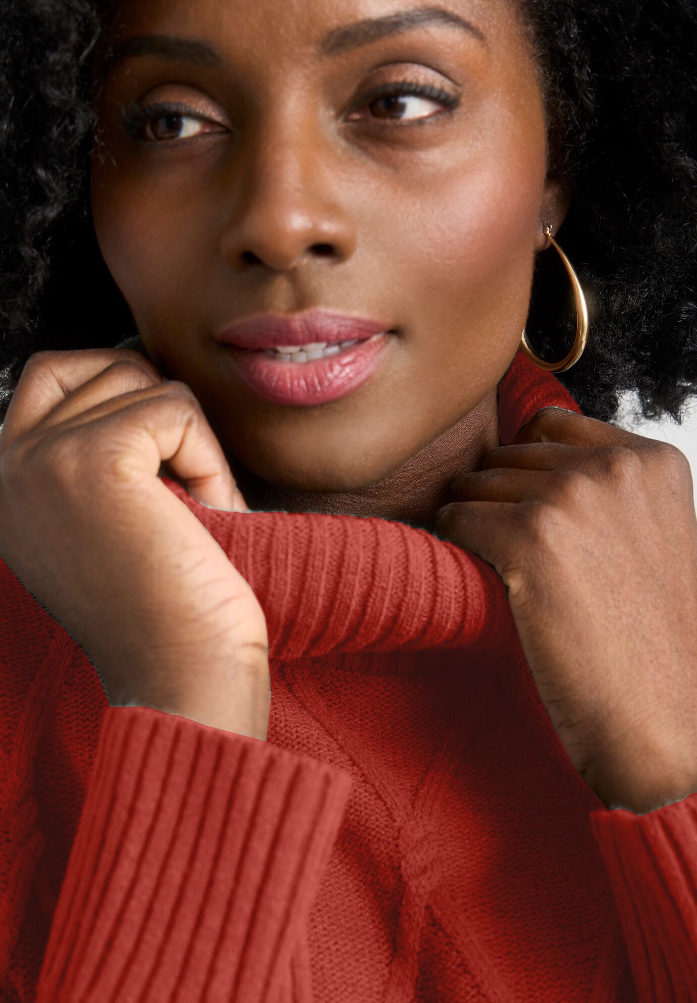 Cable Turtleneck Sweater, RED OCHRE, alternate image number 3