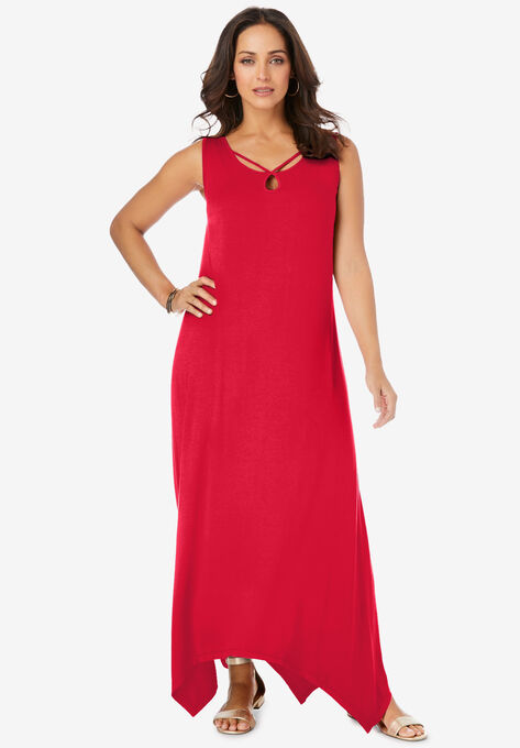 Keyhole Hanky Hem Maxi Dress, VIVID RED, hi-res image number null