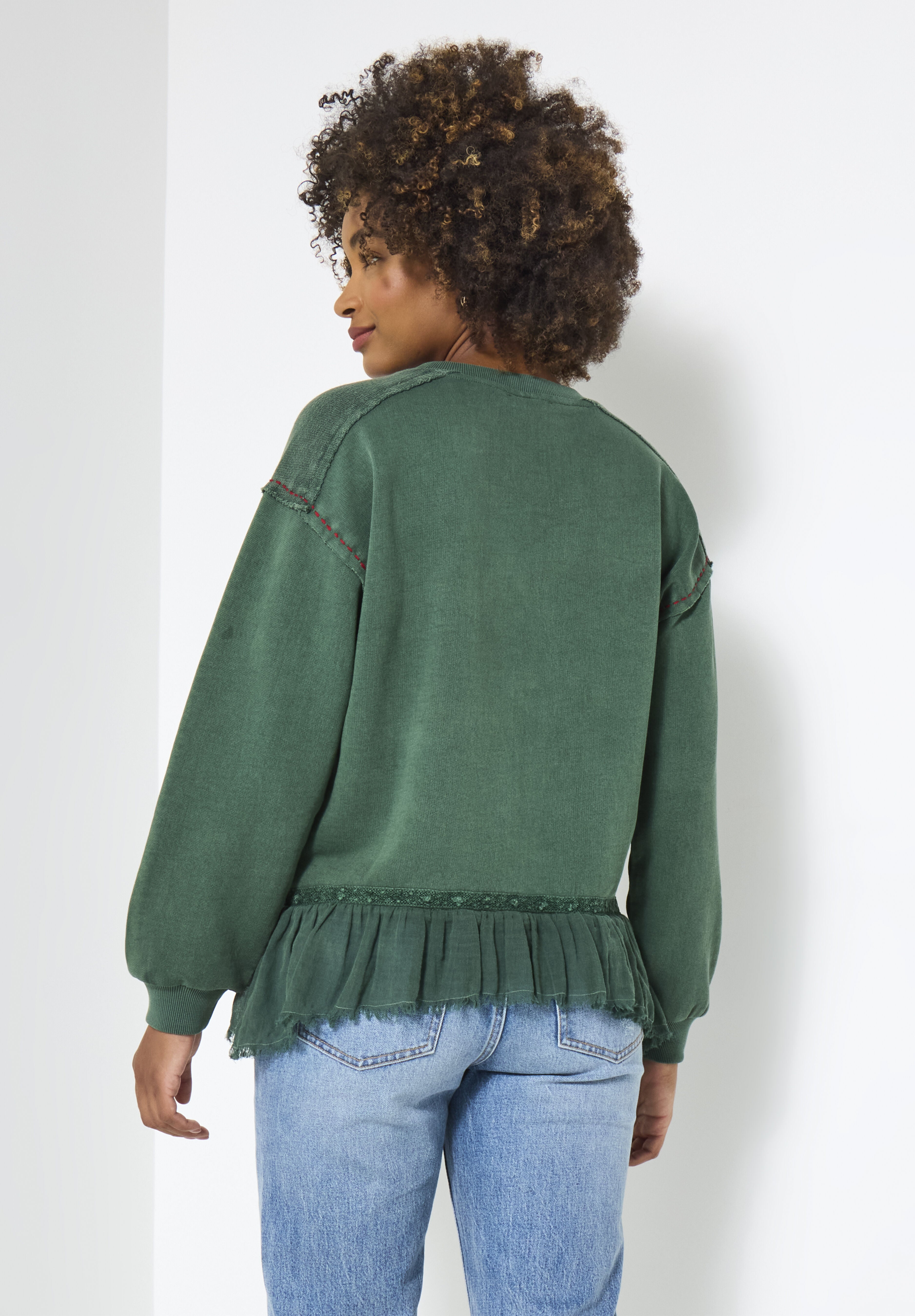 Peplum Sweatshirt, GREEN GARDEN EMBROIDERY, on-hover image number 1