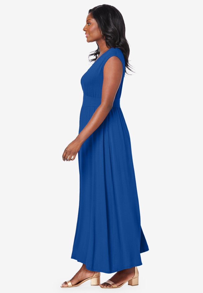 Stretch Knit V-Neck Maxi Dress, , alternate image number null