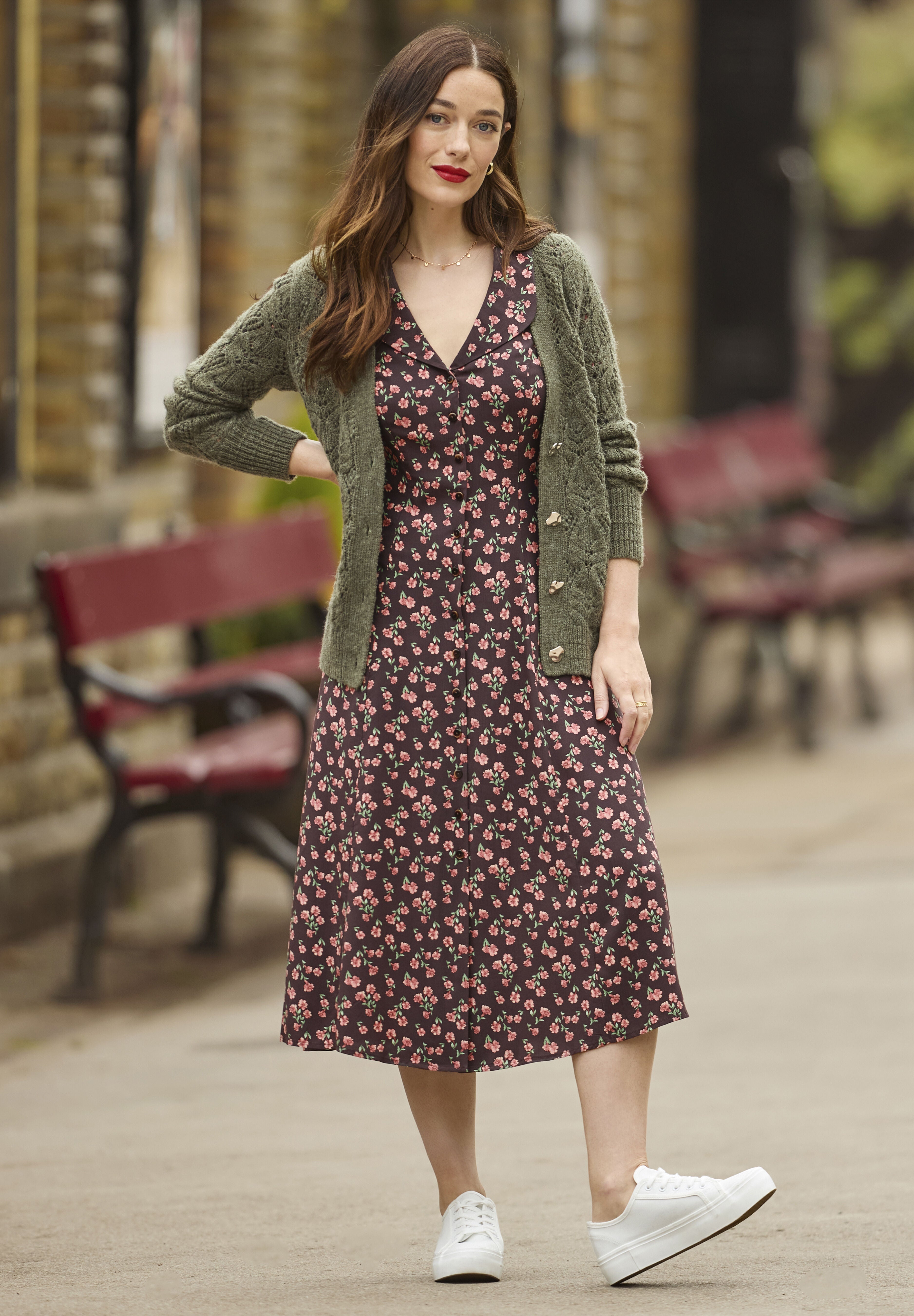 Puff Sleeve Midi Dress, ESPRESSO DITSY FLORAL, alternate image number 5