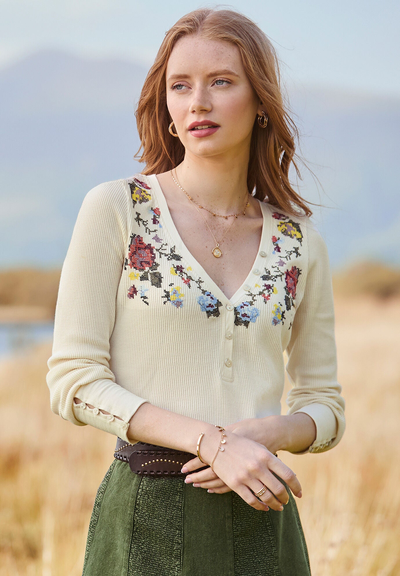 Stretch Cotton Henley Tee