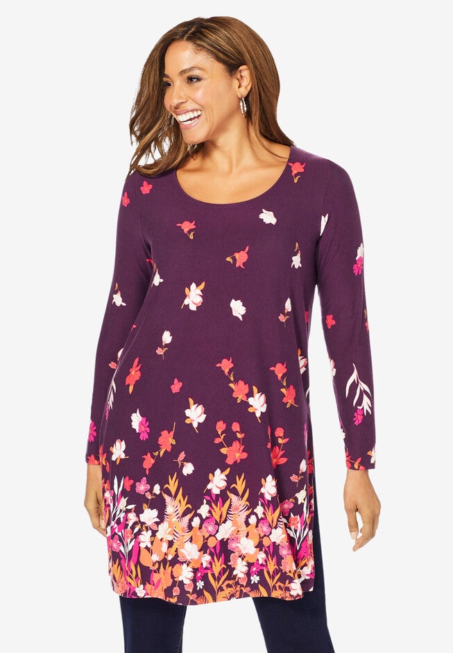Side-Slit Tunic, BERRY BOUQUET BORDER, hi-res image number 0