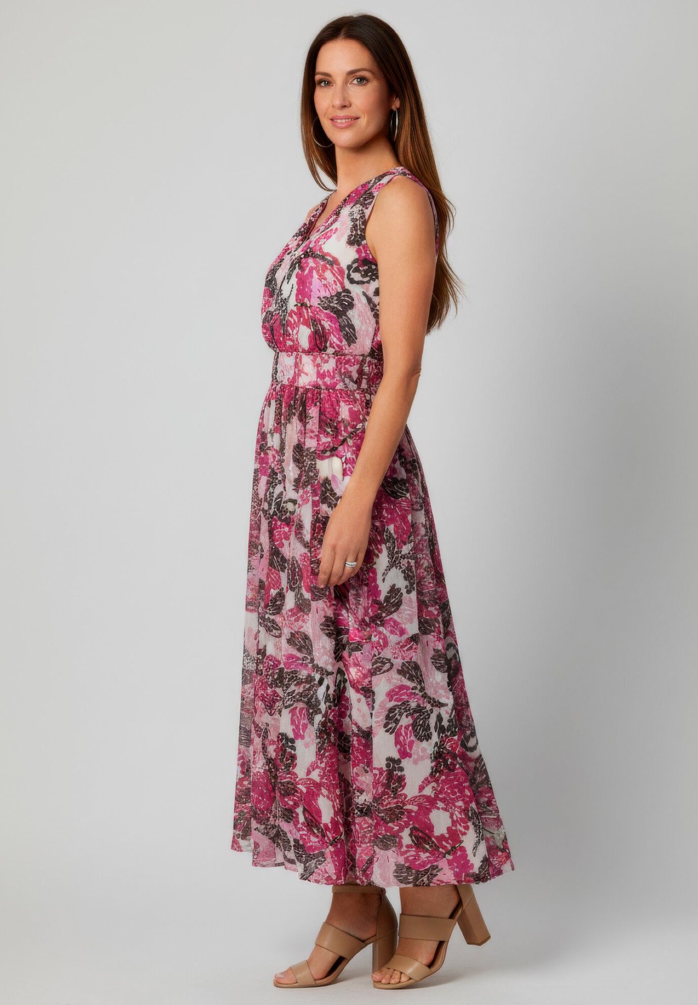 Georgette Flyaway Maxi Dress, PINK SKETCHED PETALS, alternate image number 2