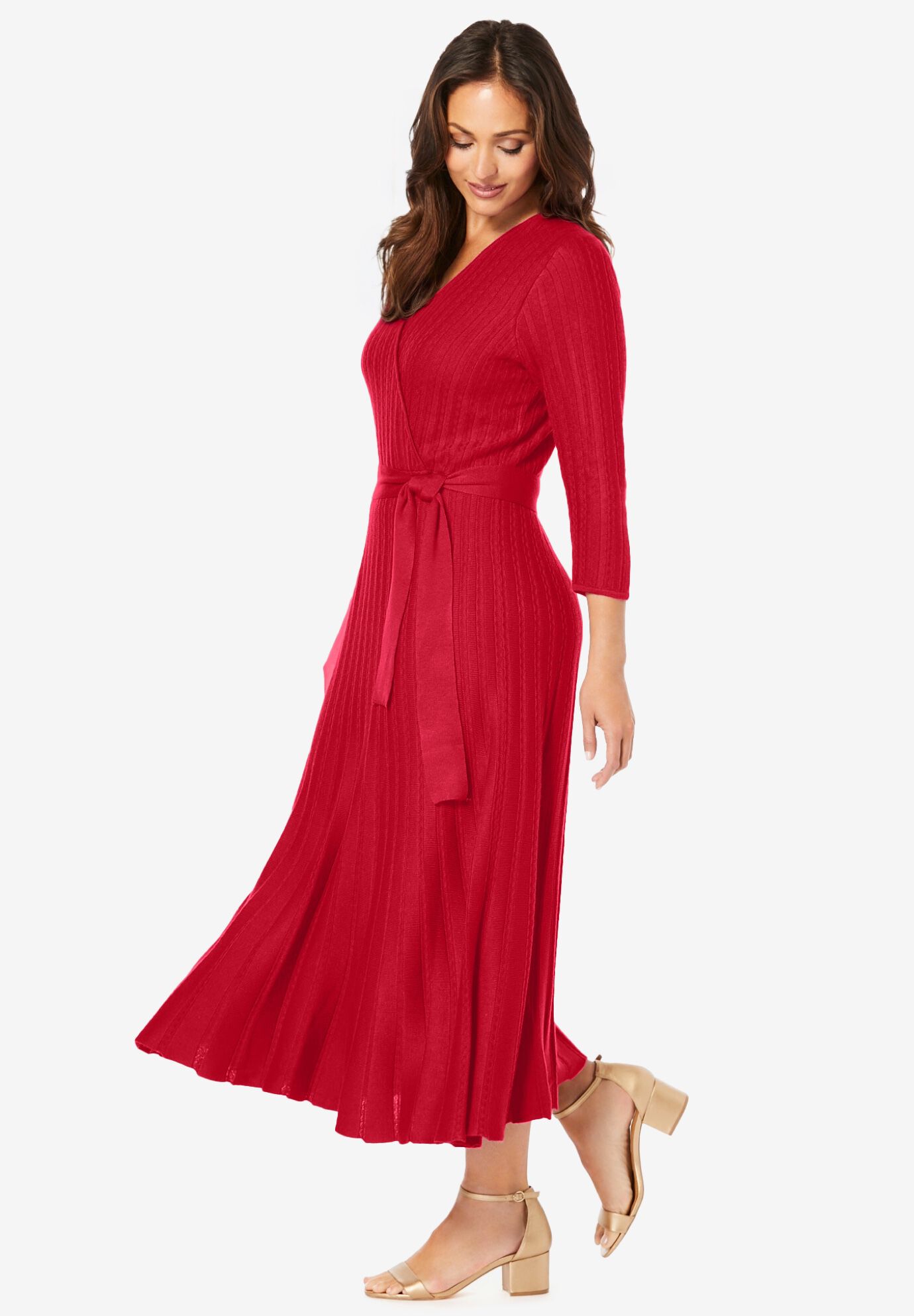 Pullover Wrap Sweater Dress, , on-hover image number 1